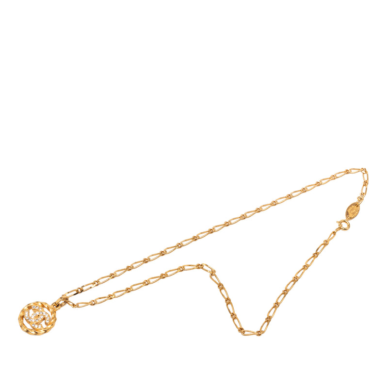 CC Gold Plated Strass Round Pendant Necklace