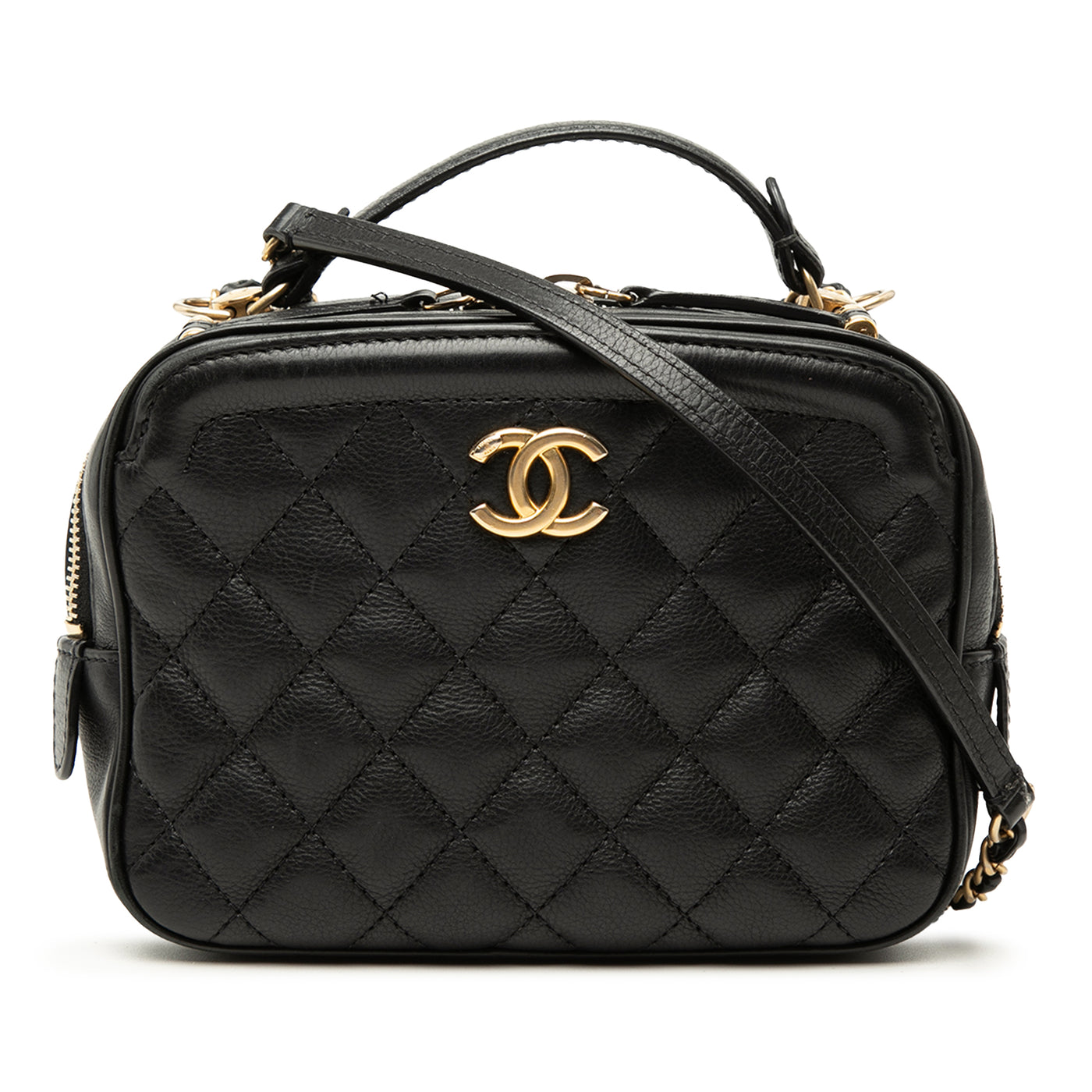 Small CC Quilted Lambskin Top Handle Vanity Case with Chain - Image 1