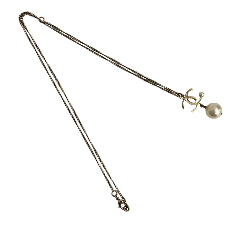 CC Gold Plated Faux Pearl Drop Pendant Necklace