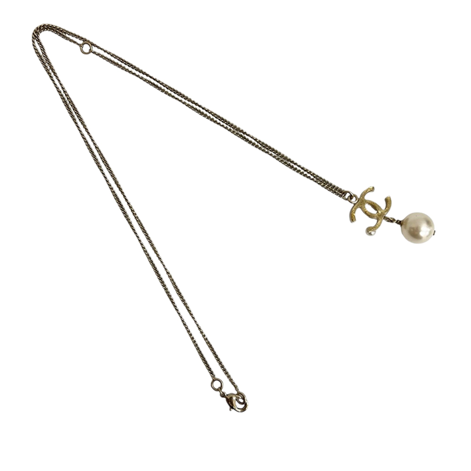 CC Gold Plated Faux Pearl Drop Pendant Necklace - Image 2
