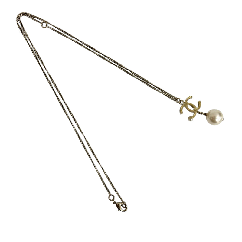 CC Gold Plated Faux Pearl Drop Pendant Necklace - Image 2