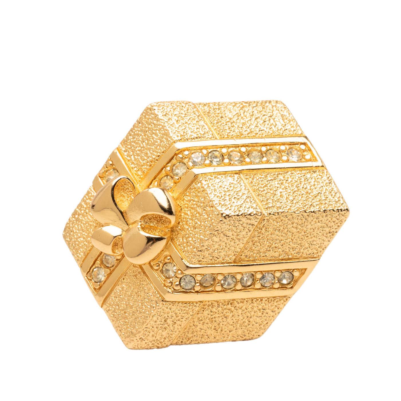 Gold Plated Strass Hexagonal Gift Box Brooch - Image 1