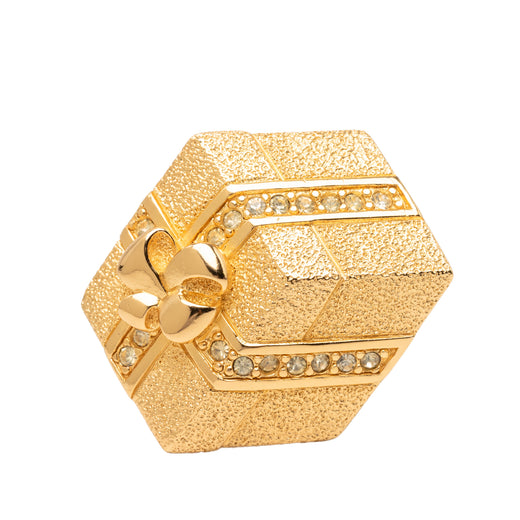 Gold Plated Strass Hexagonal Gift Box Brooch - Image 1