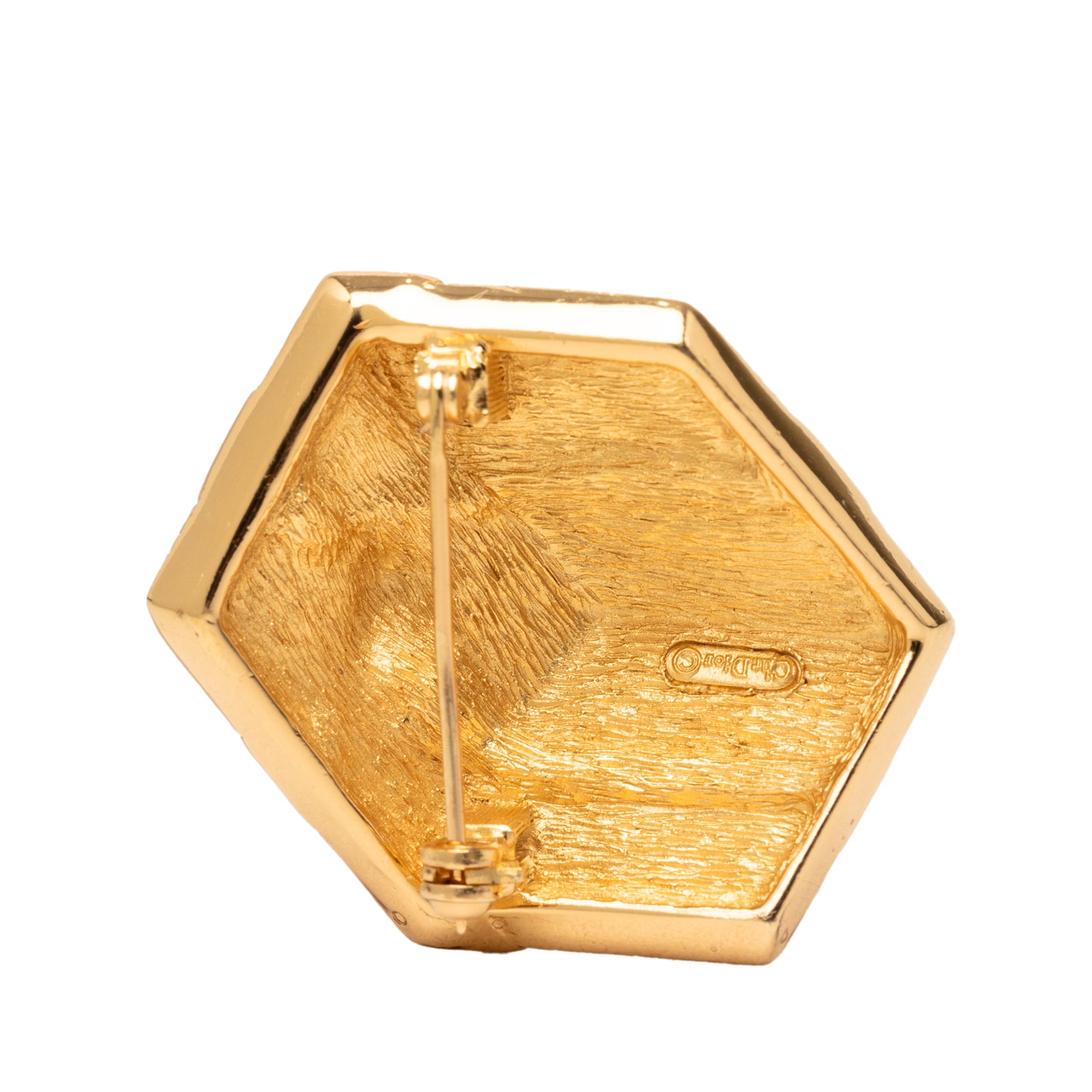 Gold Plated Strass Hexagonal Gift Box Brooch - Image 2