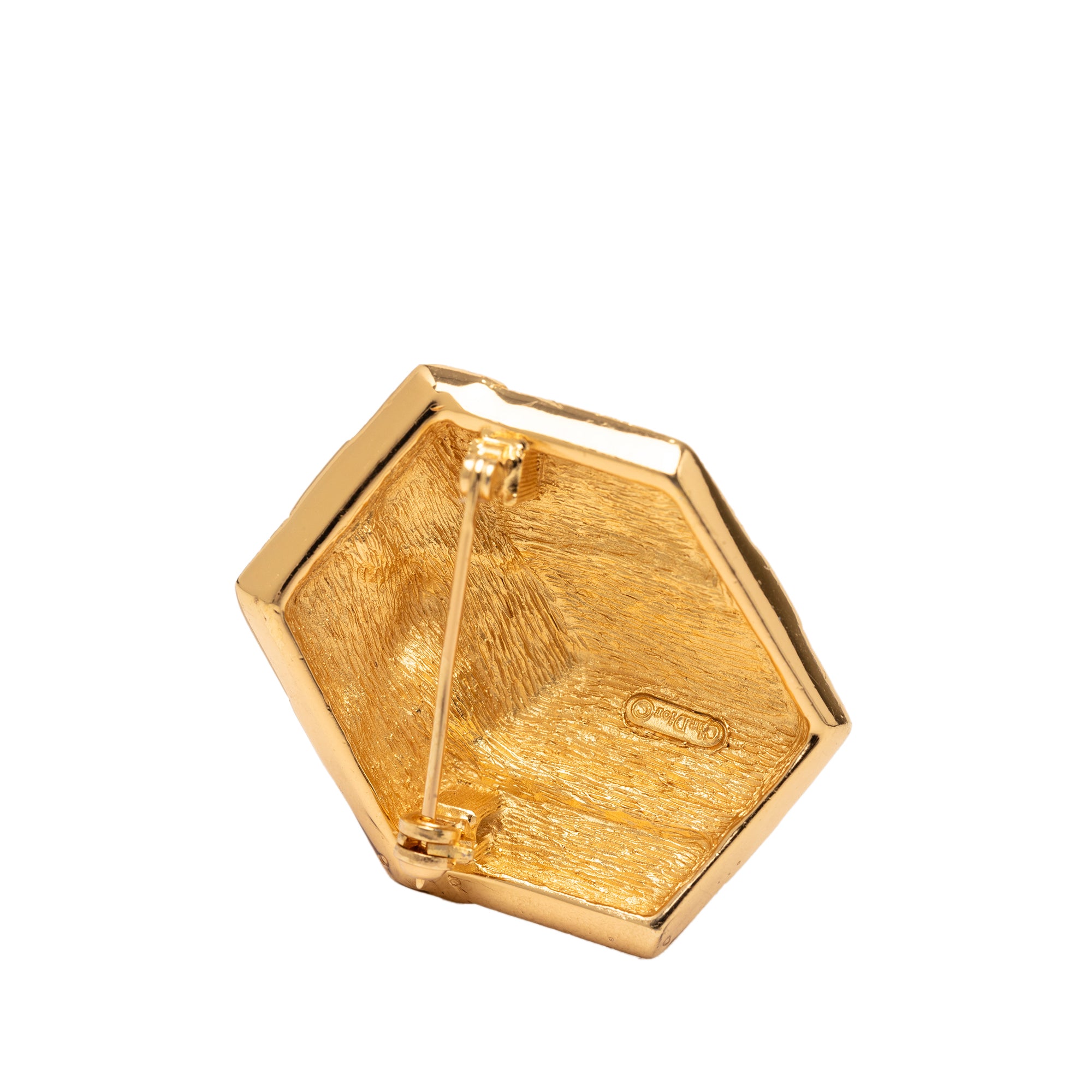 Gold Plated Strass Hexagonal Gift Box Brooch - Image 3