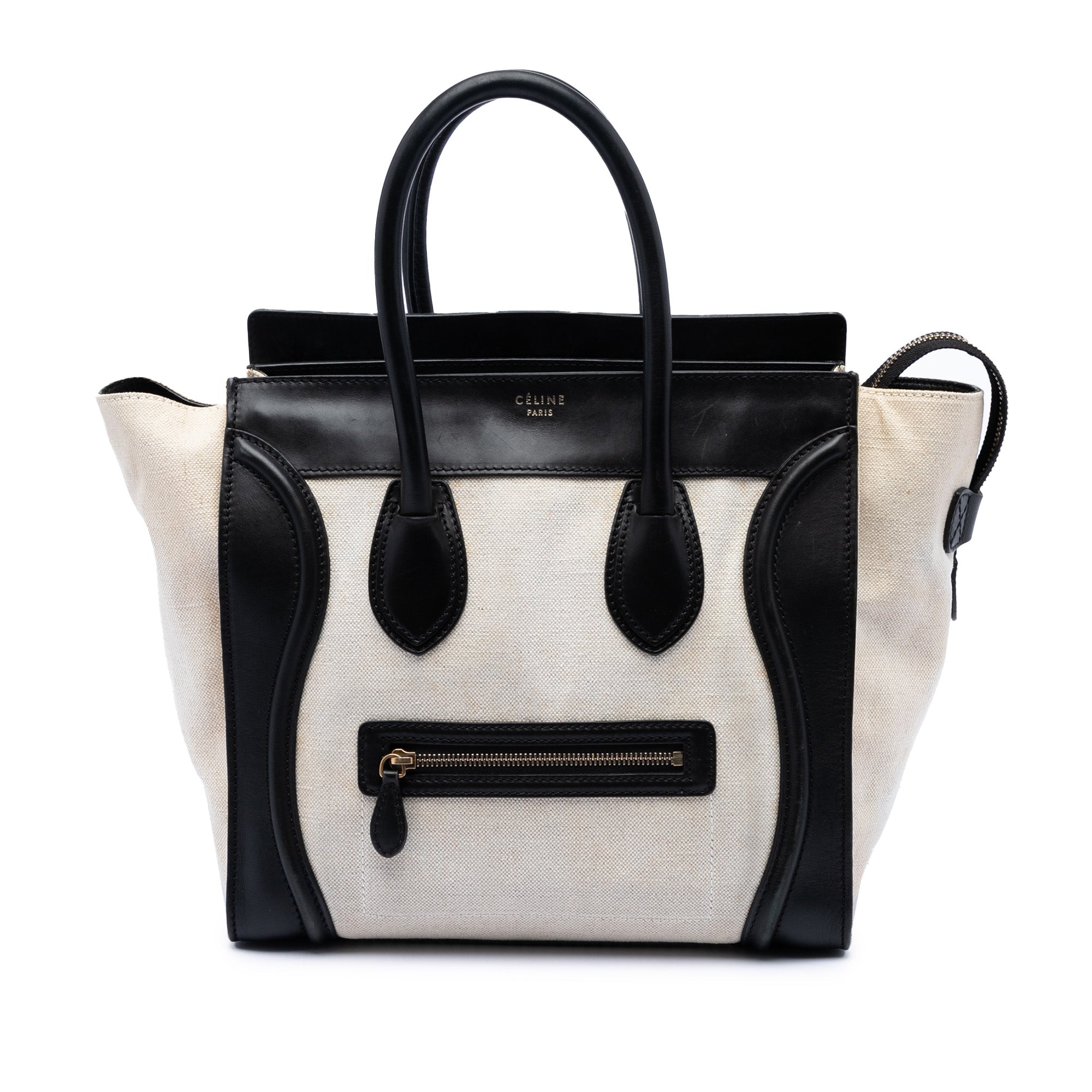 Mini Bicolor Canvas and Leather Luggage Tote - Image 1