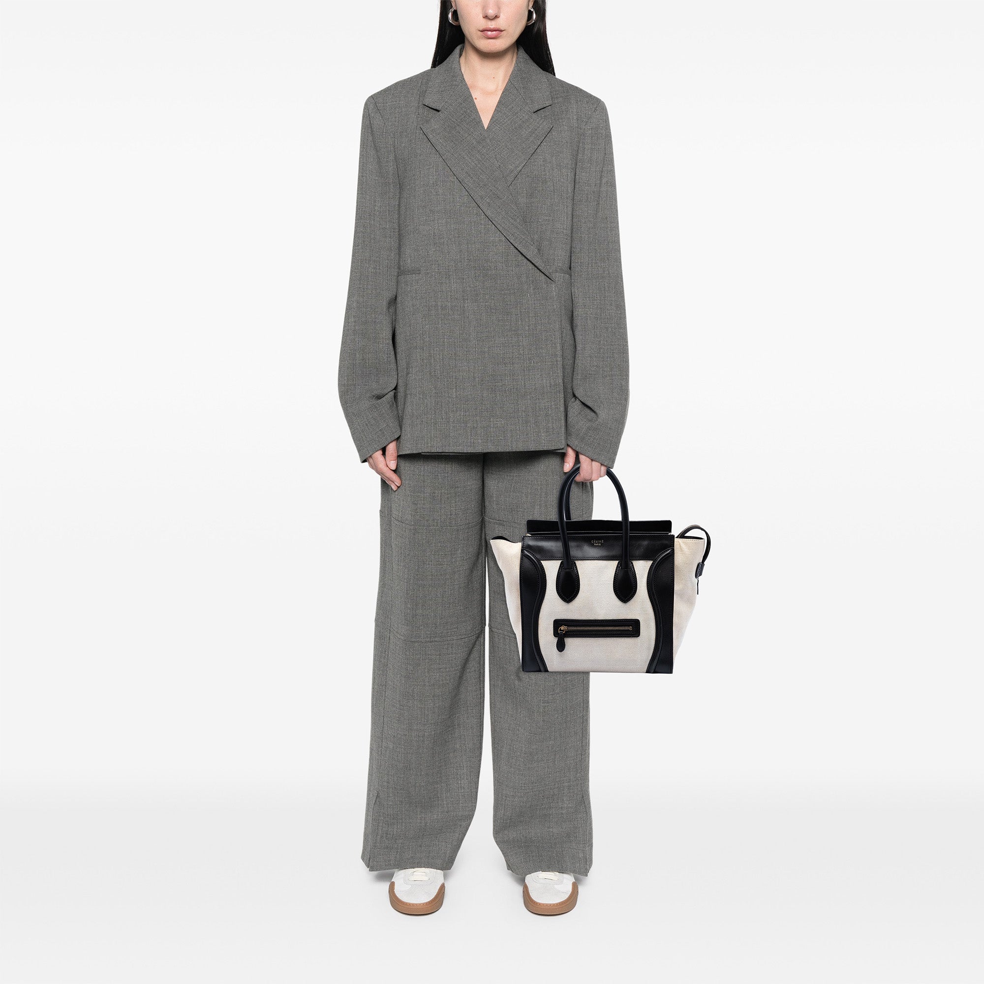 Mini Bicolor Canvas and Leather Luggage Tote - Image 7