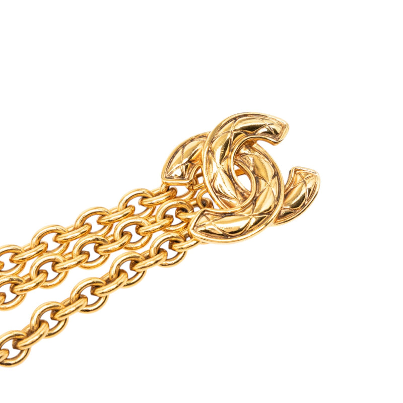 Gold Plated Quilted CC Triple Chain Belt - Image 4