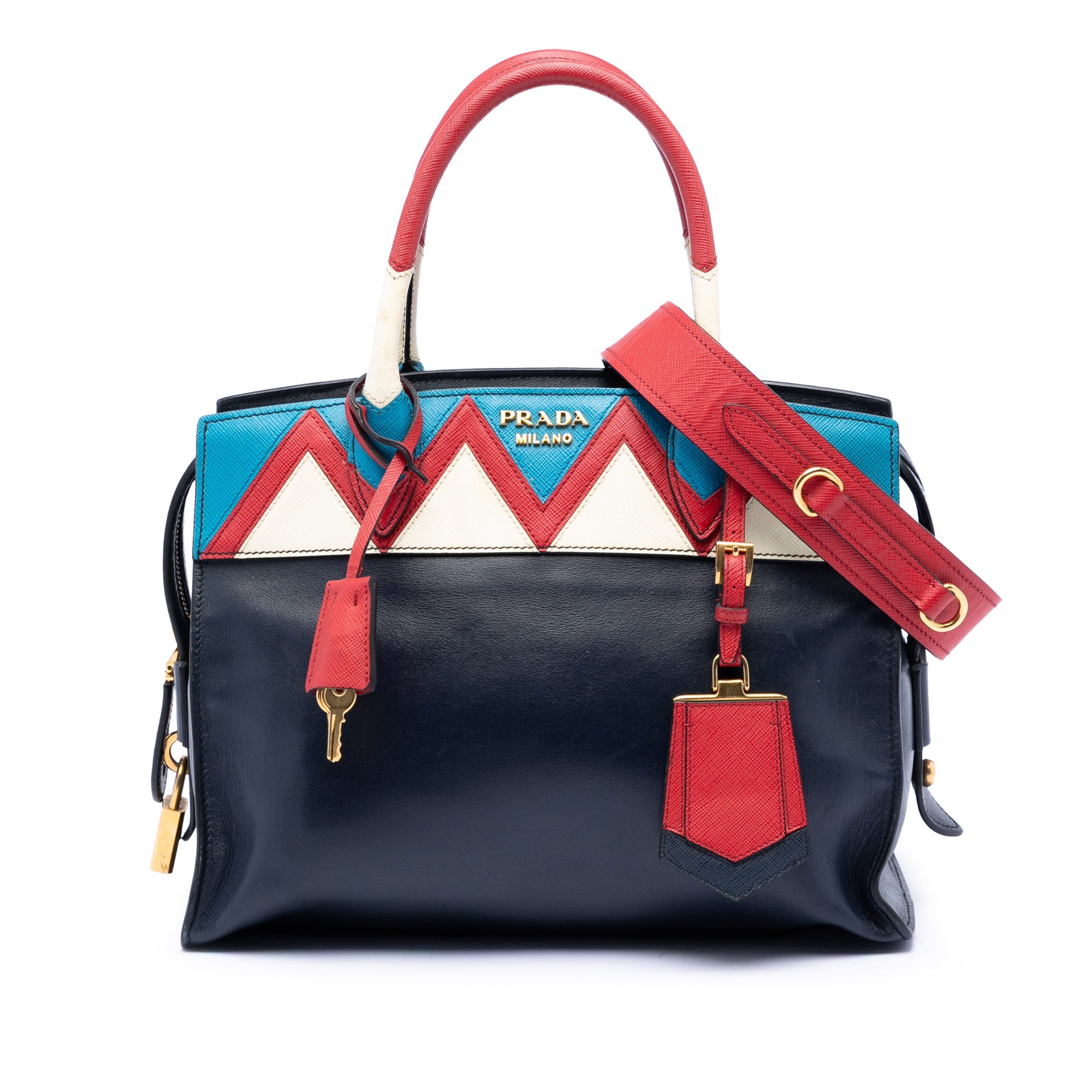 Medium Saffiano Trimmed City Calf Greca Esplanade Satchel - Image 1