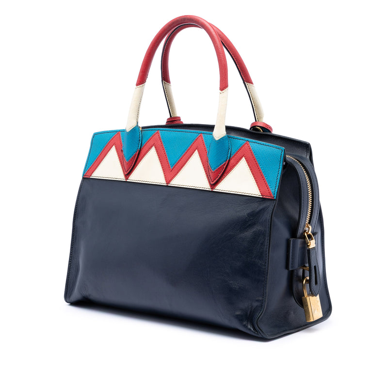 Medium Saffiano Trimmed City Calf Greca Esplanade Satchel - Image 2