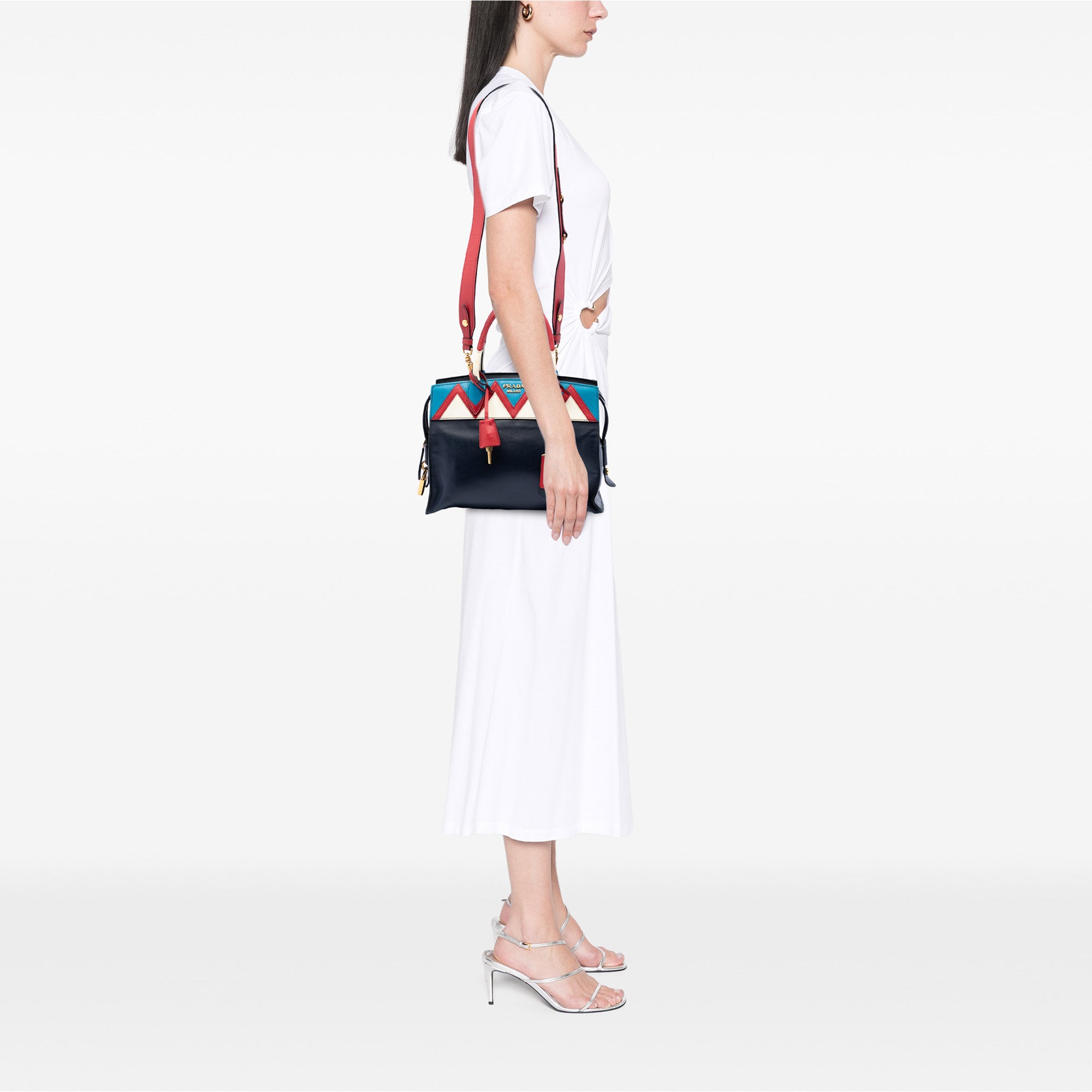Medium Saffiano Trimmed City Calf Greca Esplanade Satchel - Image 6