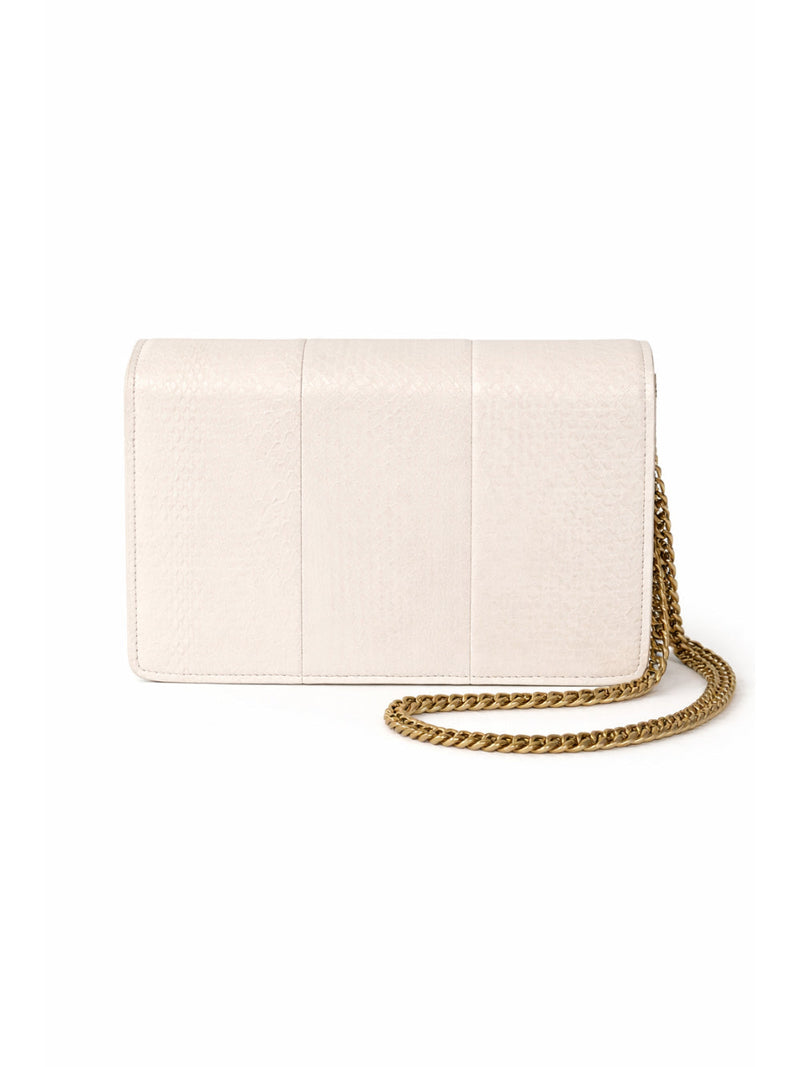 Roberto Cavalli Snakeskin-Effect Metal Flap Shoulder Bag — White Leather