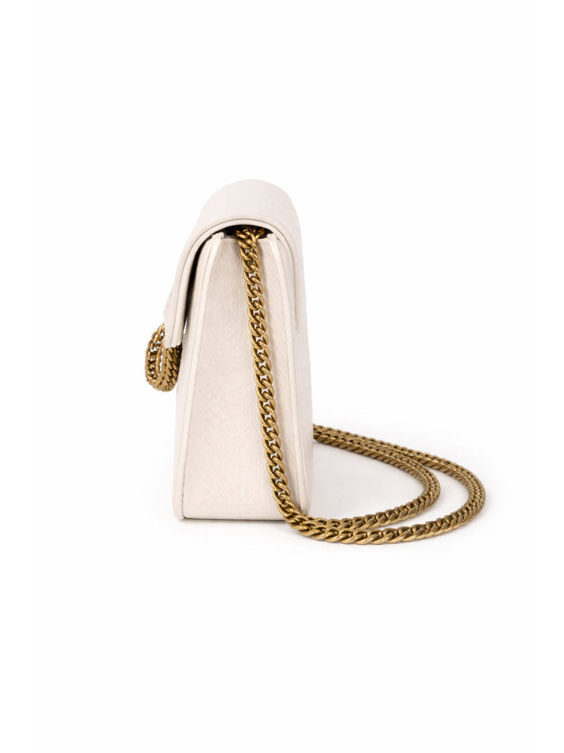 Roberto Cavalli Snakeskin-Effect Metal Flap Shoulder Bag — White Leather