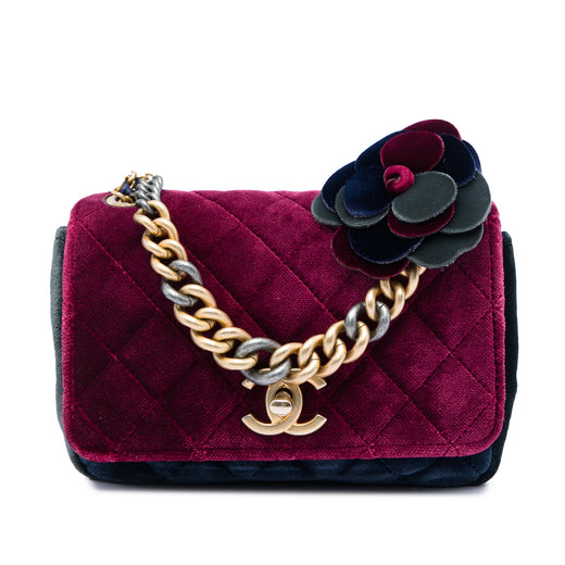Paris Cosmopolite Small Tricolor Quilted Velvet Private Affair Camellia Flap - Image 1