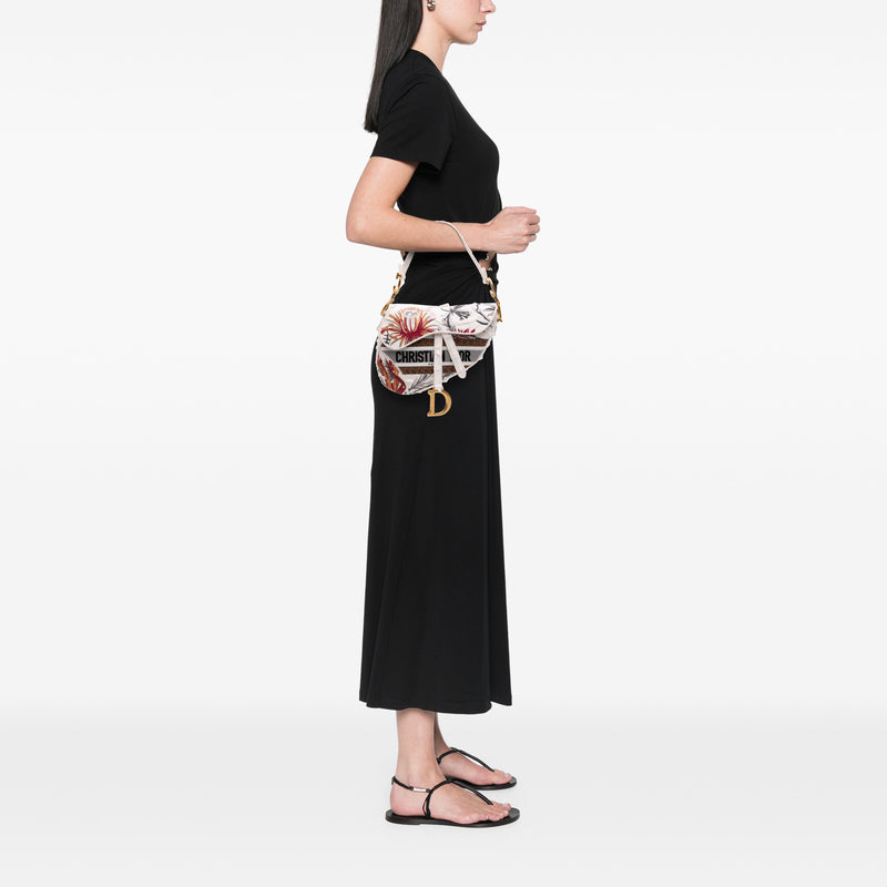 Canvas Embroidered Camouflage Flowers Saddle Bag - Image 6