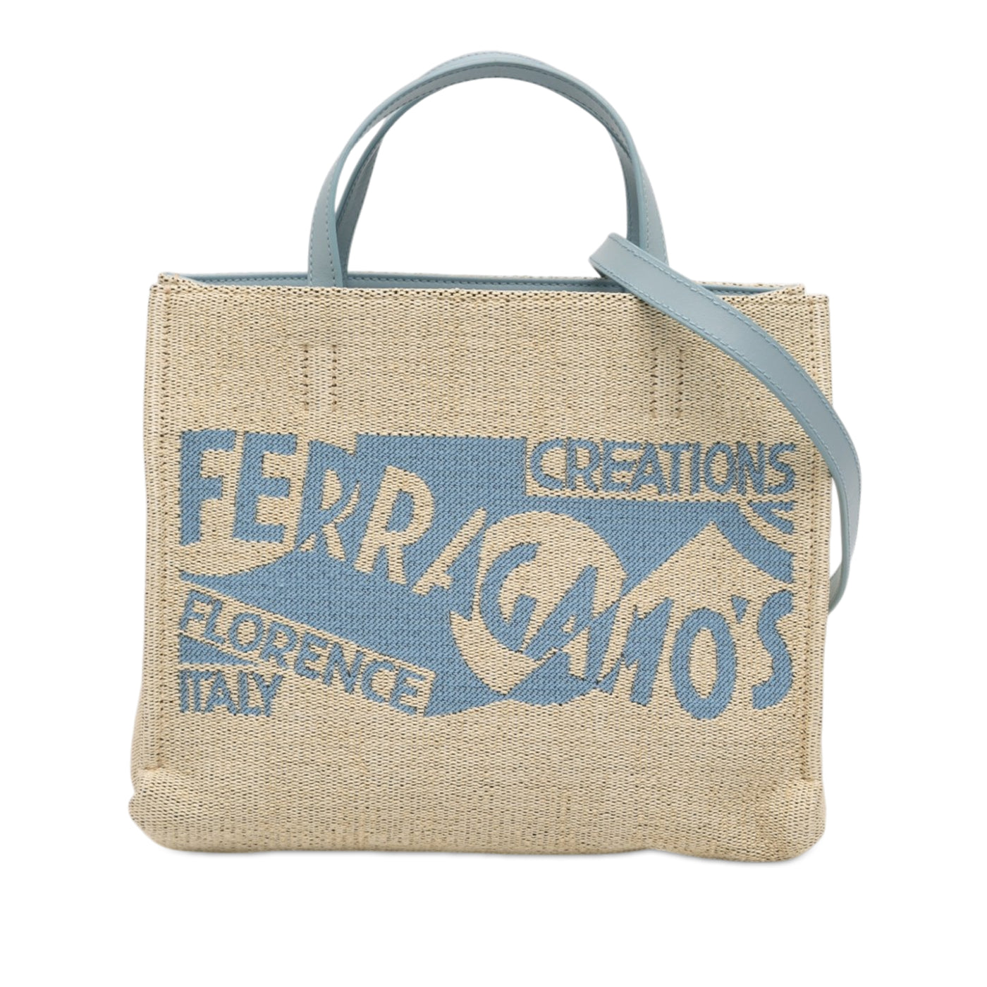 Ferragamos Creations Medium Raffia Shopping Tote - Image 1