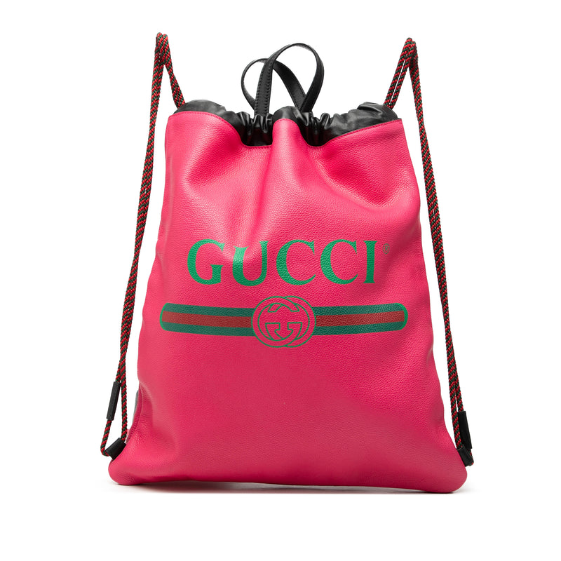 Leather Logo Drawstring Backpack