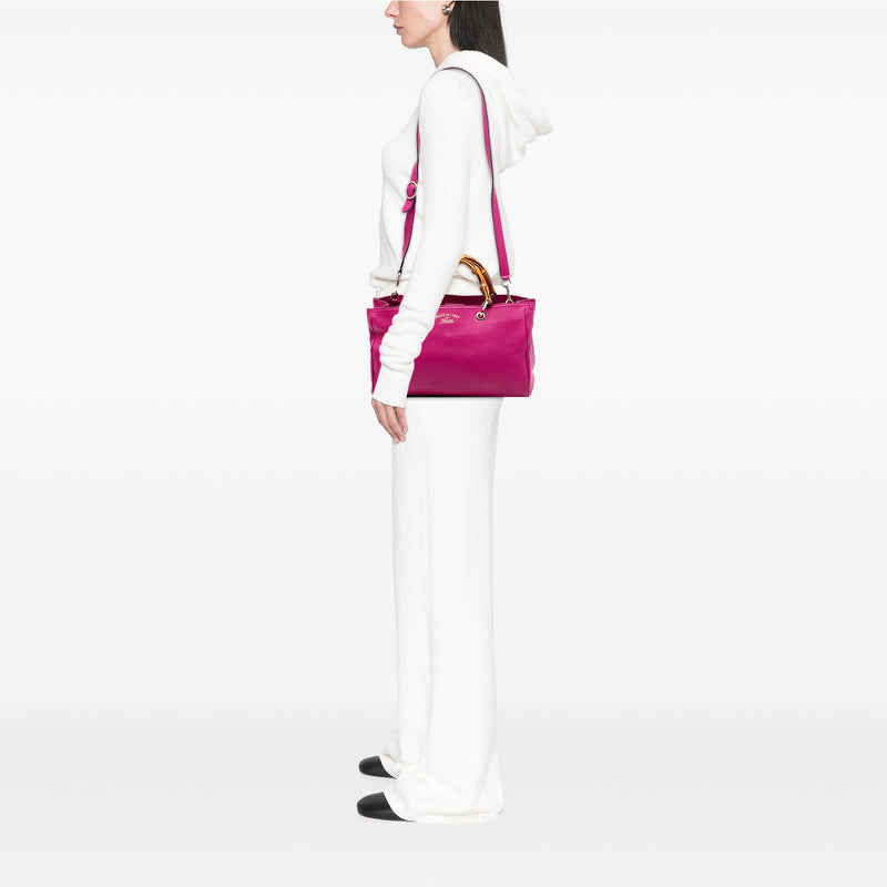 Medium Calfskin Bamboo Shopper Satchel - Image 7