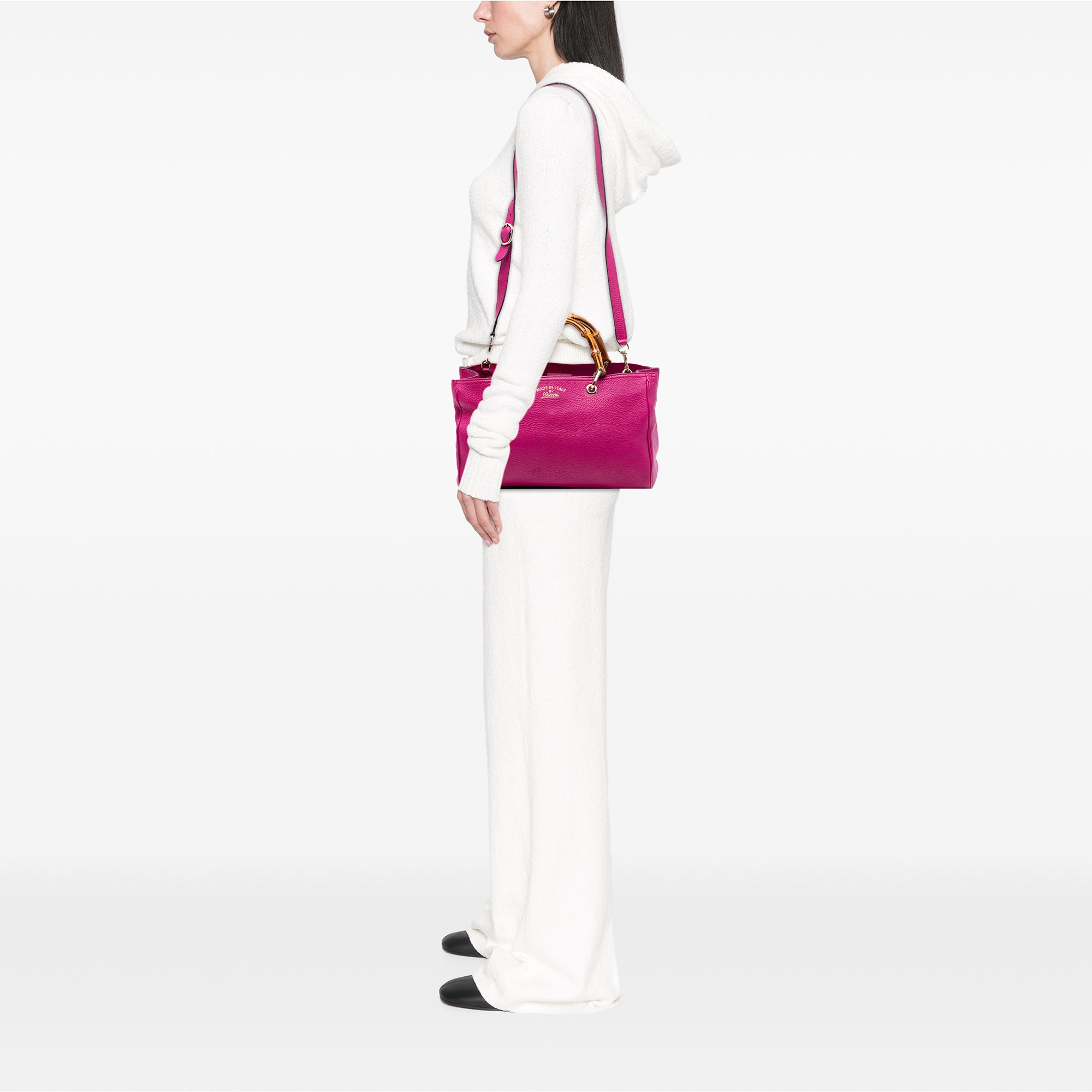 Medium Calfskin Bamboo Shopper Satchel - Image 7