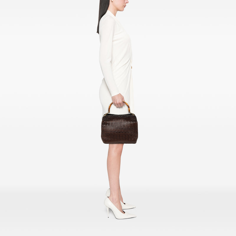Woven Leather Bamboo Satchel - Image 6