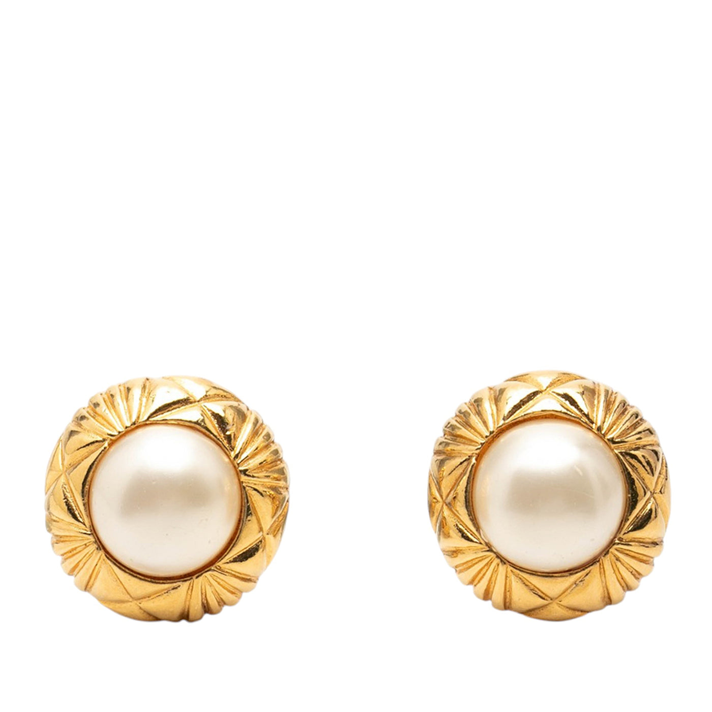CC Gold Plated Quilted Faux Pearl Clip On Earrings - Image 1