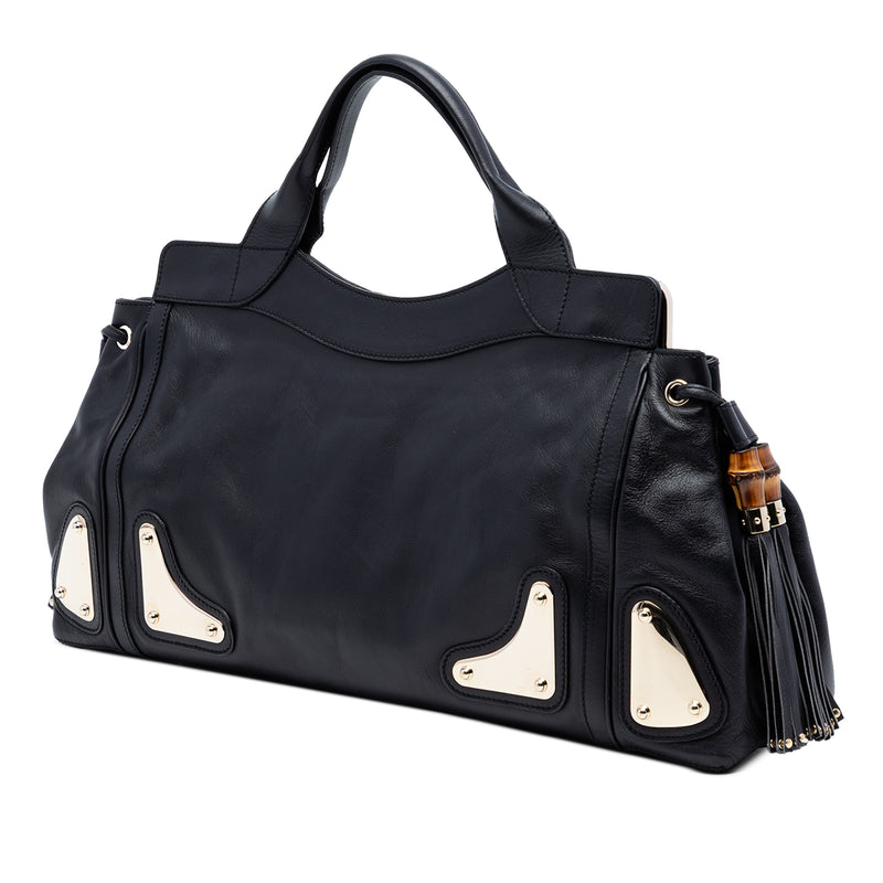 Medium Leather Bamboo Tassel Race Top Handle Bag - Image 2