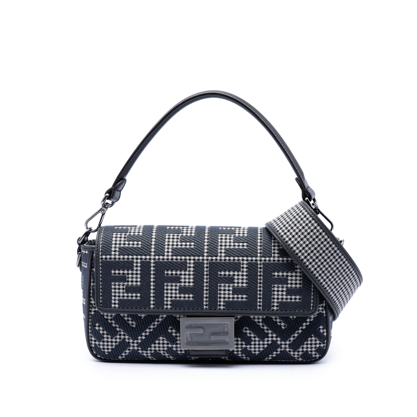 FF Embroidered Wool Houndstooth Baguette Satchel - Image 1