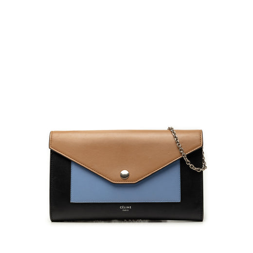 Tricolor Leather Pocket Envelope Wallet On Chain - Image 1