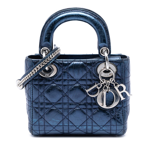 Mini Metallic Crinkled Lambskin Cannage Lady Dior - Image 1