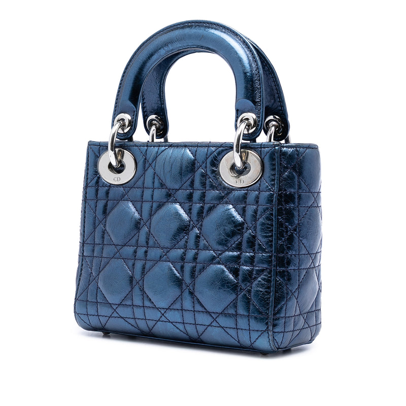 Mini Metallic Crinkled Lambskin Cannage Lady Dior - Image 2