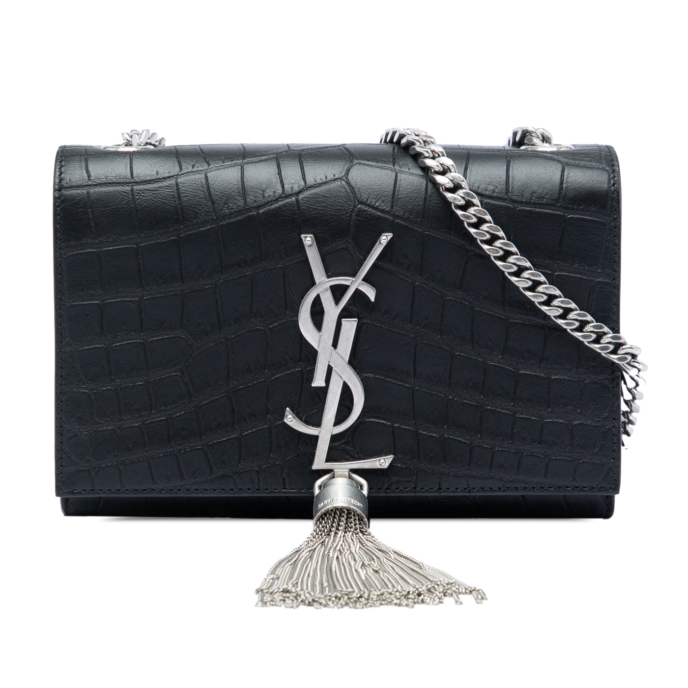 Small Croc Embossed Leather Monogram Kate Tassel Crossbody - Image 1