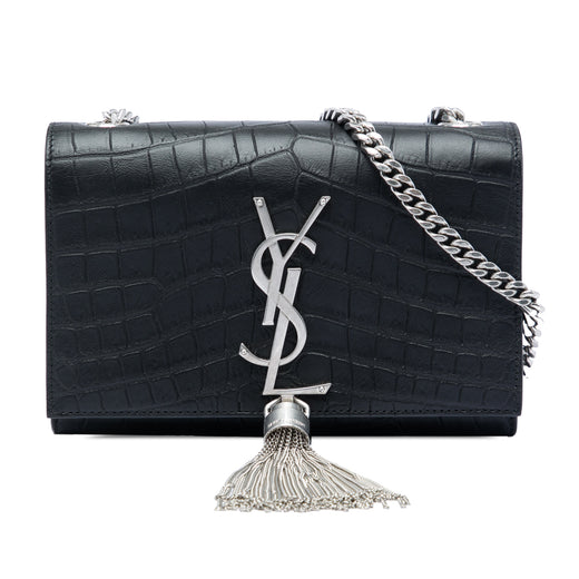 Small Croc Embossed Leather Monogram Kate Tassel Crossbody - Image 1