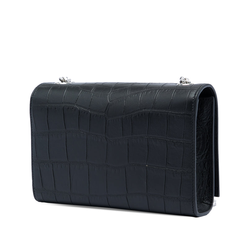 Small Croc Embossed Leather Monogram Kate Tassel Crossbody - Image 2