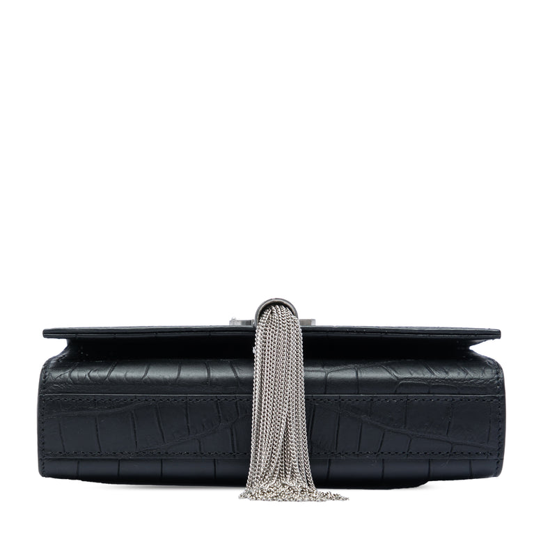 Small Croc Embossed Leather Monogram Kate Tassel Crossbody - Image 3