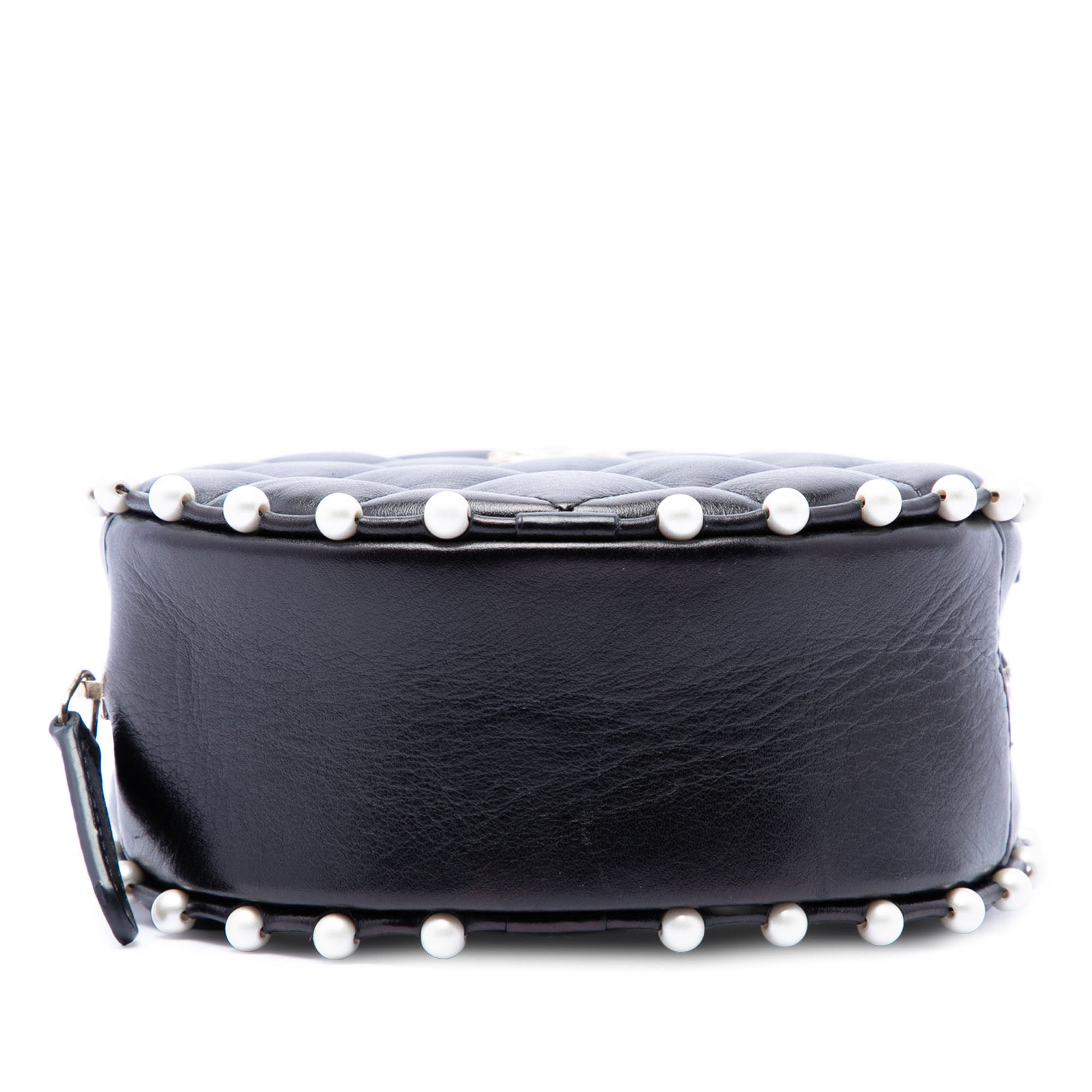 Quilted Calfskin Pearl Studded Round Clutch with Chain - Image 3
