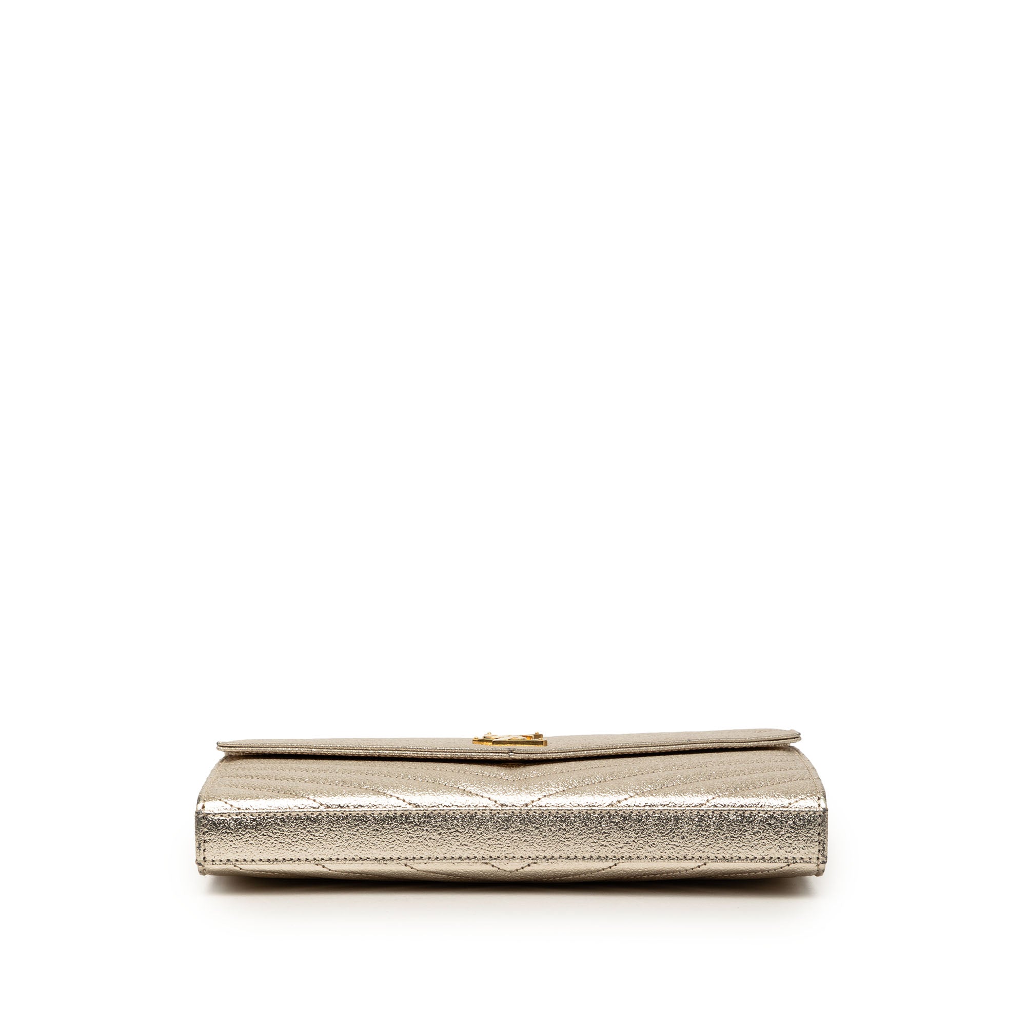 Metallic Grain De Poudre Matelasse Chevron Monogram Chain Wallet - Image 3