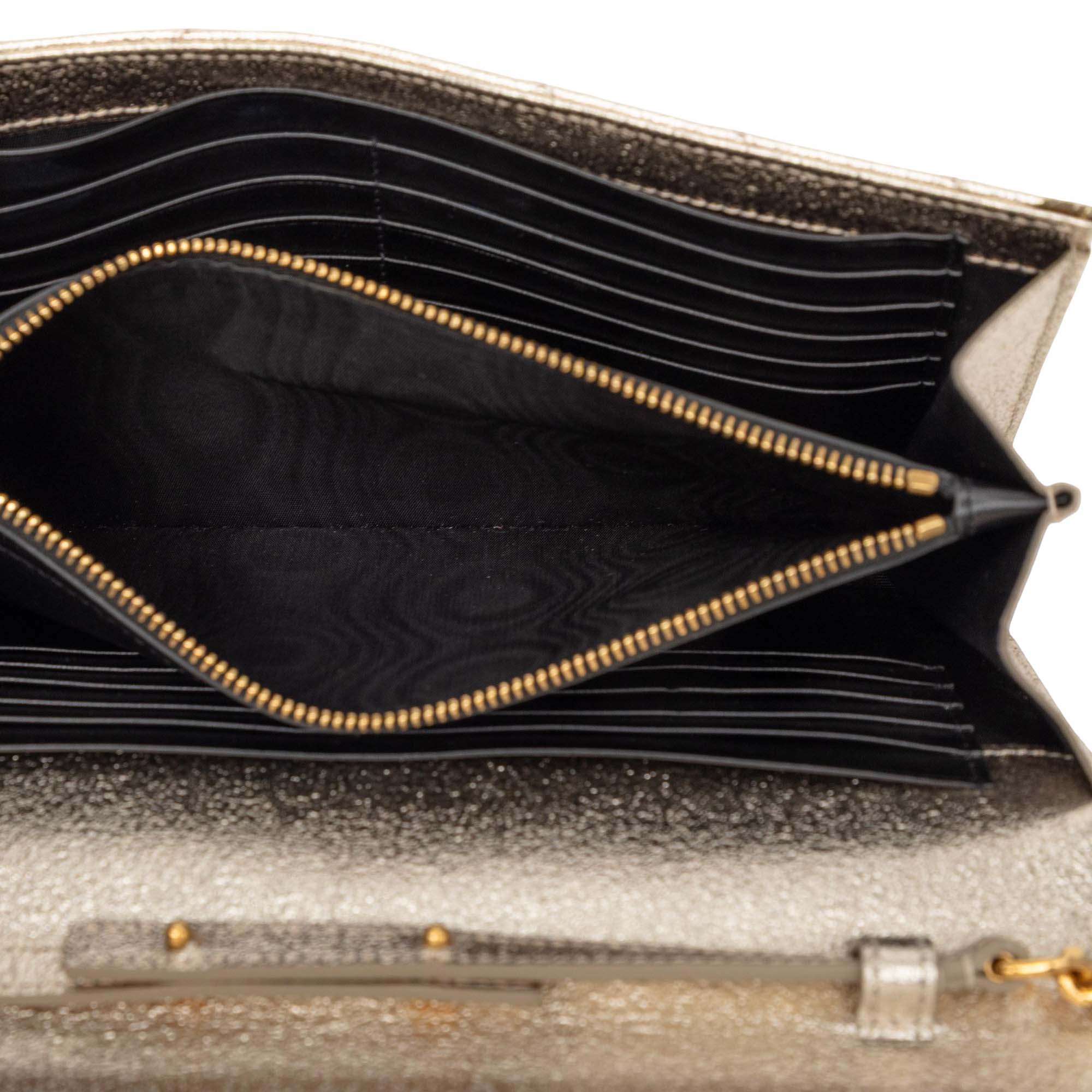 Metallic Grain De Poudre Matelasse Chevron Monogram Chain Wallet - Image 4