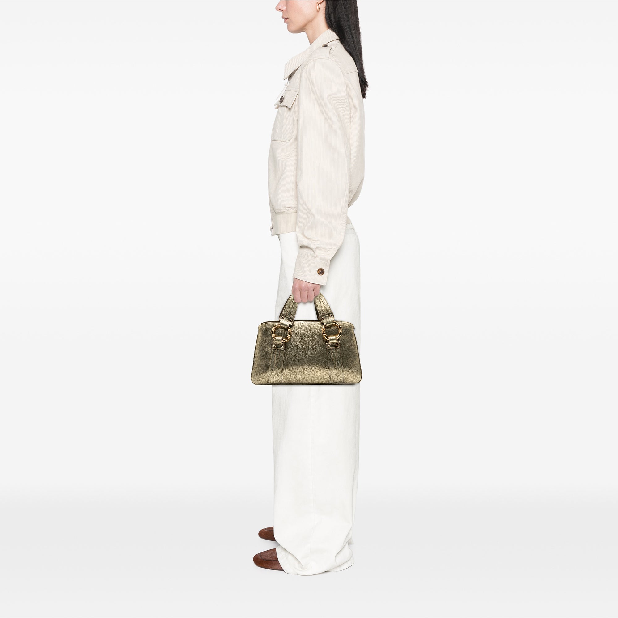 Metallic Calfskin Metal Bamboo Handbag - Image 10