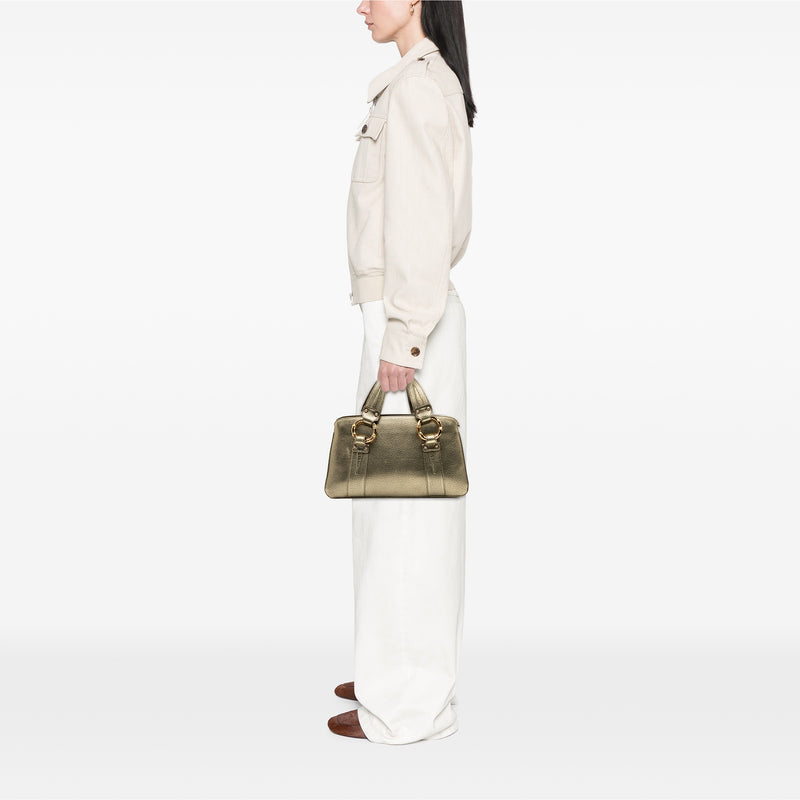 Metallic Calfskin Metal Bamboo Handbag - Image 10