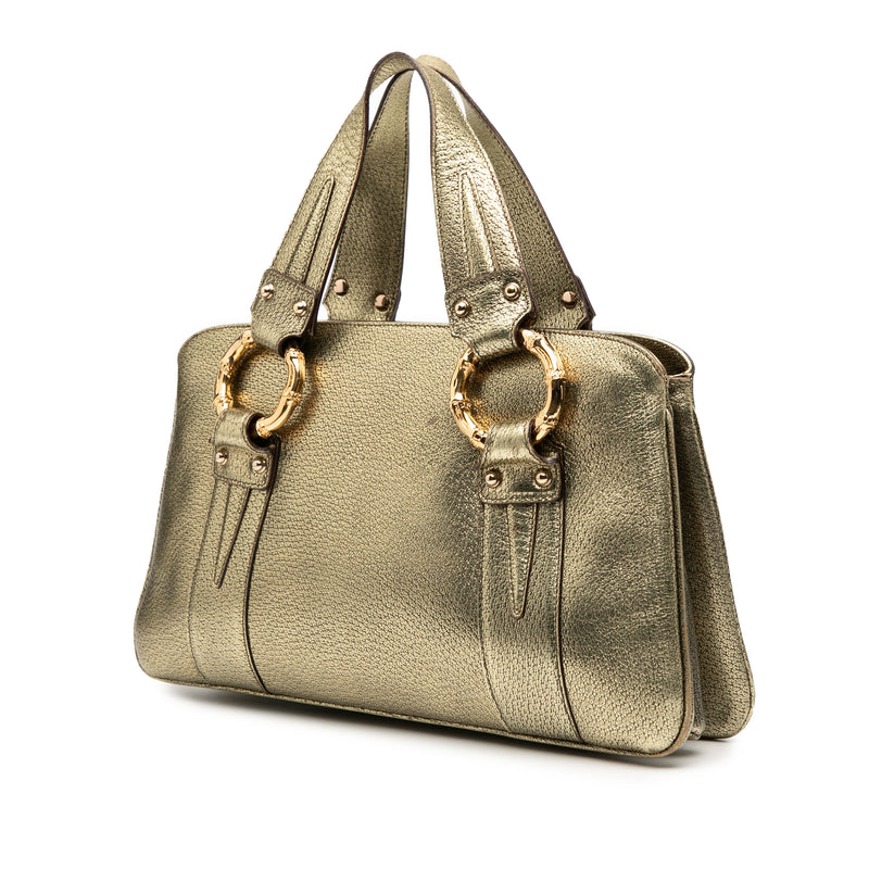 Metallic Calfskin Metal Bamboo Handbag - Image 2