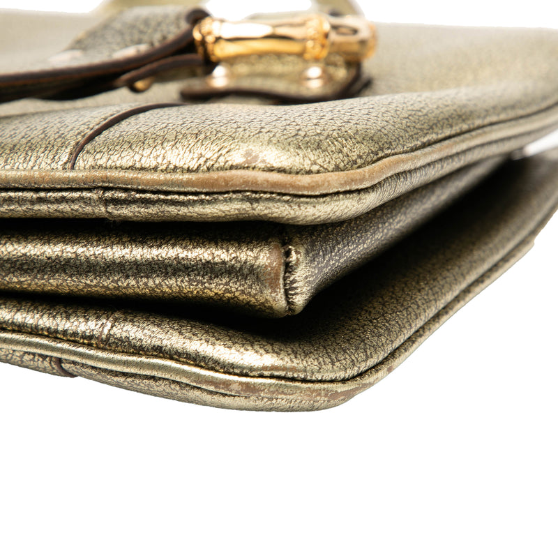 Metallic Calfskin Metal Bamboo Handbag - Image 7