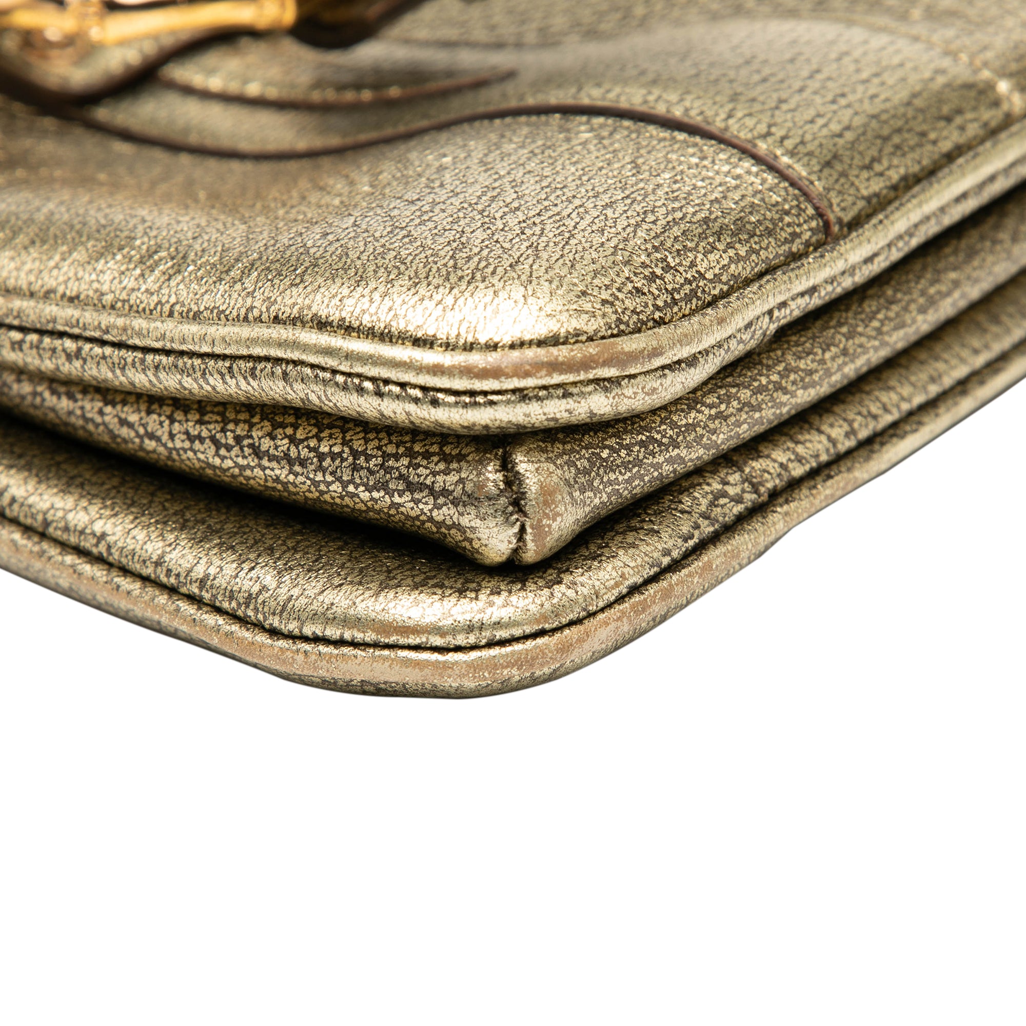 Metallic Calfskin Metal Bamboo Handbag - Image 8