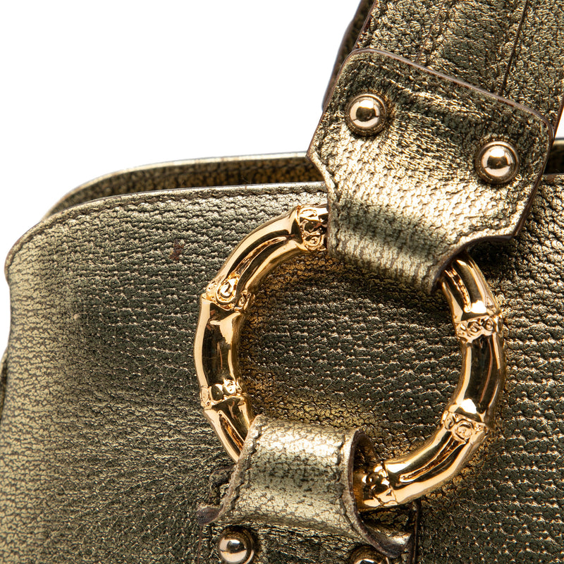 Metallic Calfskin Metal Bamboo Handbag - Image 9