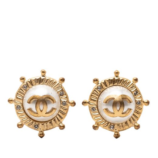 CC Gold Plated Faux Pearl and Strass Clip on Earrings - Image 1