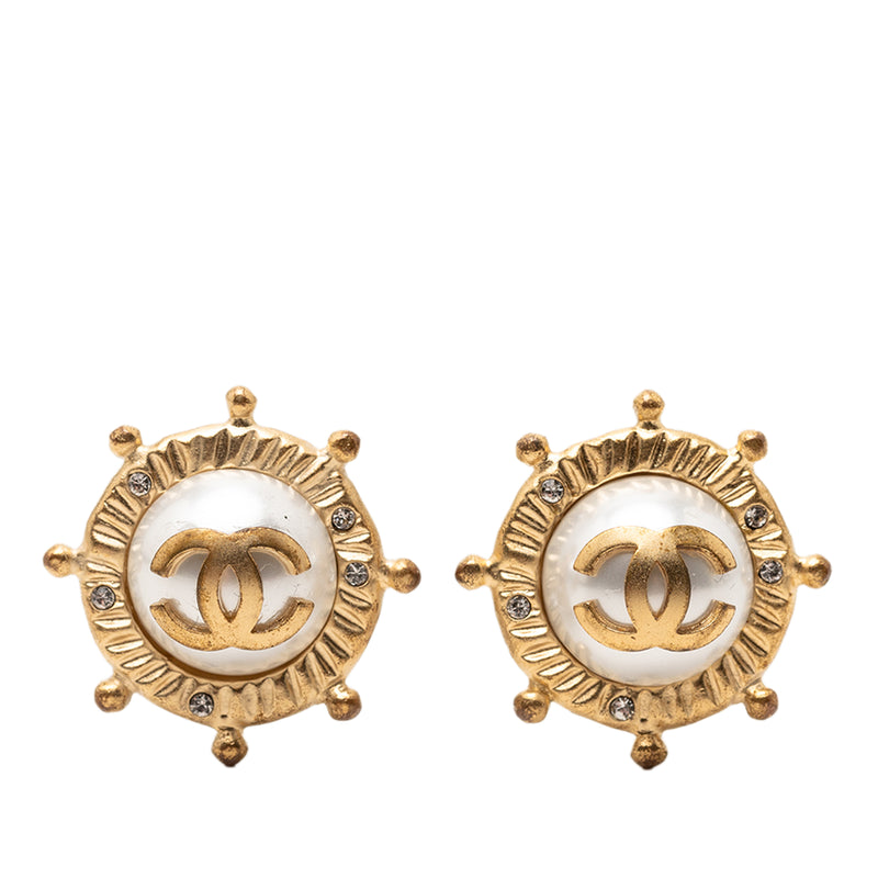 CC Gold Plated Faux Pearl and Strass Clip on Earrings