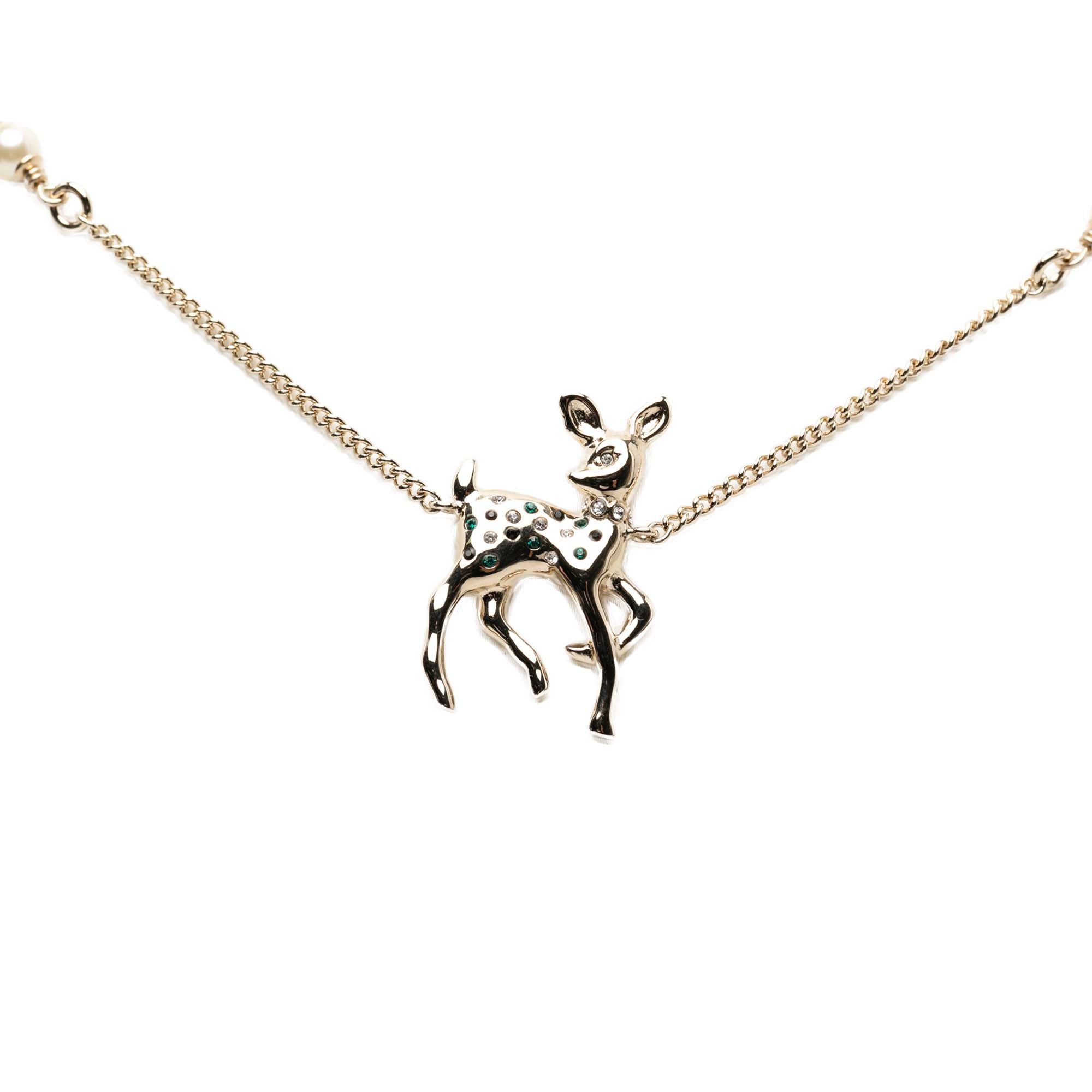 CC Gold Plated Faux Pearl and Strass Deer Pendant Necklace - Image 1