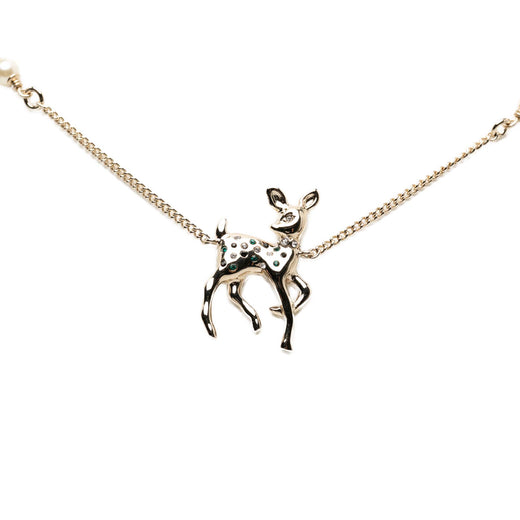 CC Gold Plated Faux Pearl and Strass Deer Pendant Necklace - Image 1