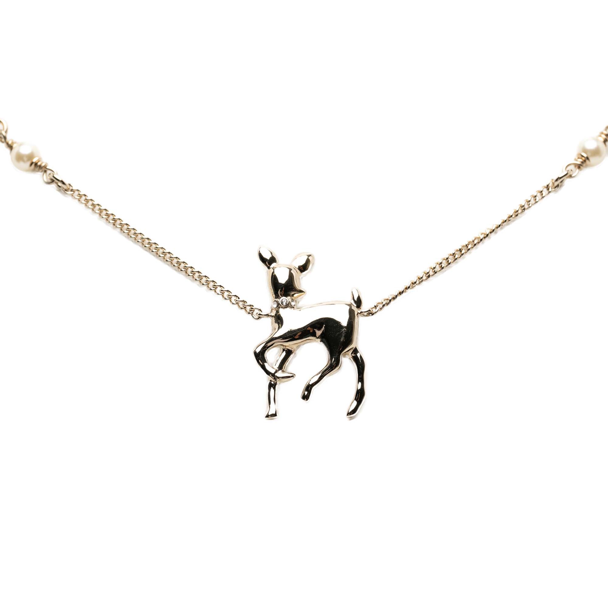CC Gold Plated Faux Pearl and Strass Deer Pendant Necklace - Image 2