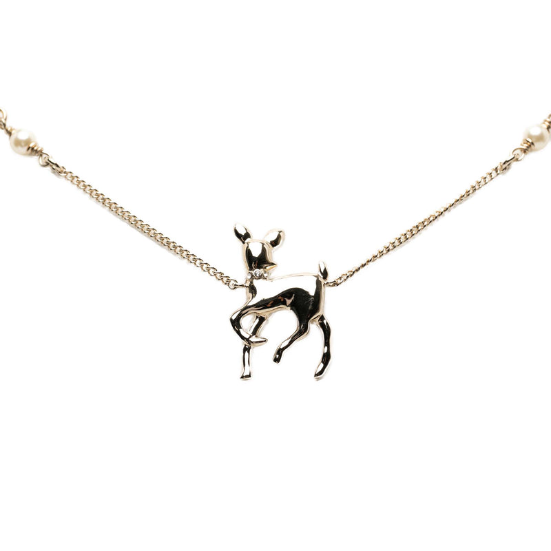 CC Gold Plated Faux Pearl and Strass Deer Pendant Necklace - Image 2