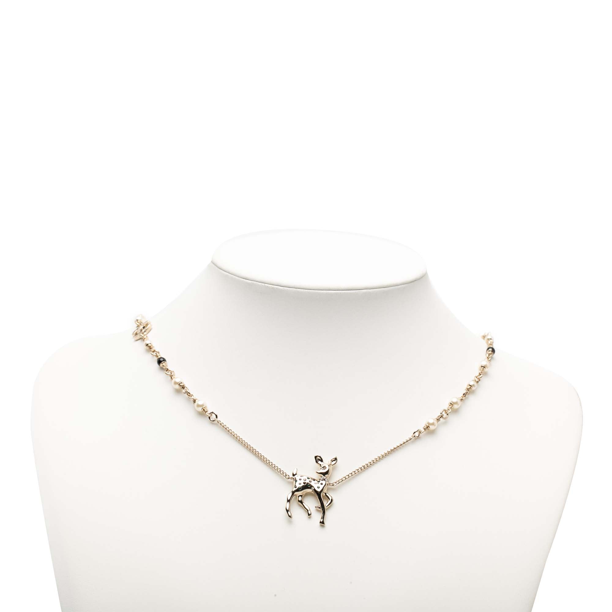CC Gold Plated Faux Pearl and Strass Deer Pendant Necklace - Image 5